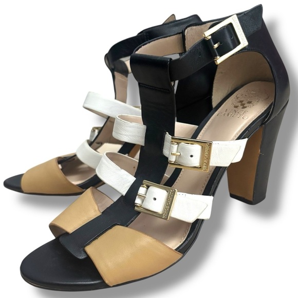 Vince Camuto Gladiator Black Beige White Adriana Heel Sandal - Size 9 - Picture 4 of 12